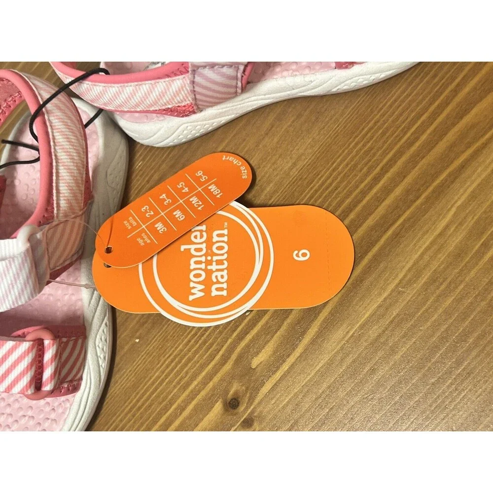 Wonder Nation Infant Toddler Girls Size 5 Sandals Pink Stripe Adjustable NWT